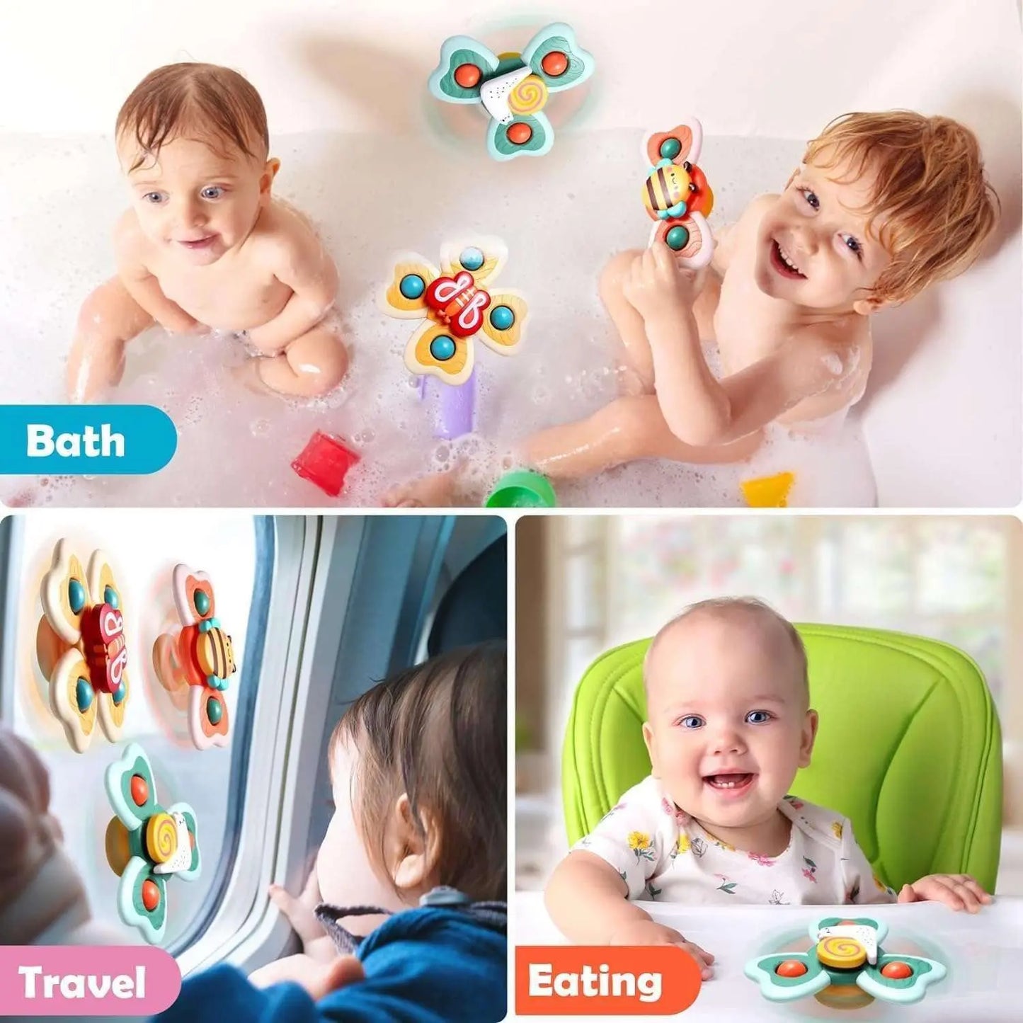3 Pcs Stick & Spin Suction Toys – Fun Anywhere, Anytime for Babies!